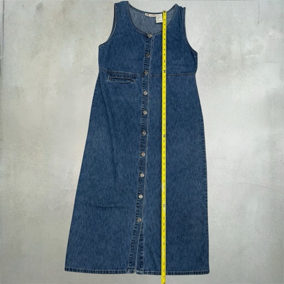 Vintage Faded Glory Sleeveless Button Up Dark Wash Denim Maxi Dress SIZE M 8/10 - Picture 6 of 7